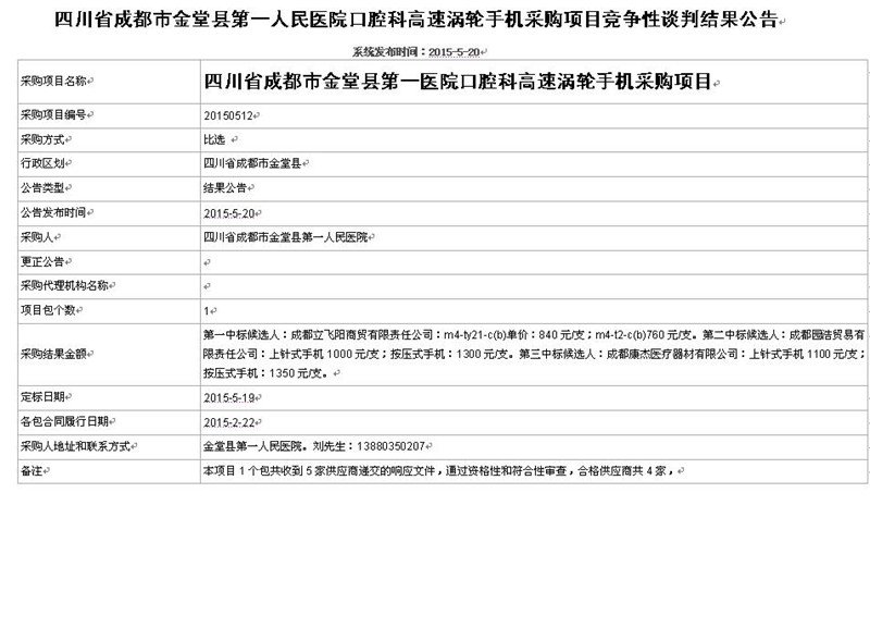 四川省成都市金堂县第一人民医院口腔科高速涡轮手机采购项目竞争性谈判结果公告.jpg
