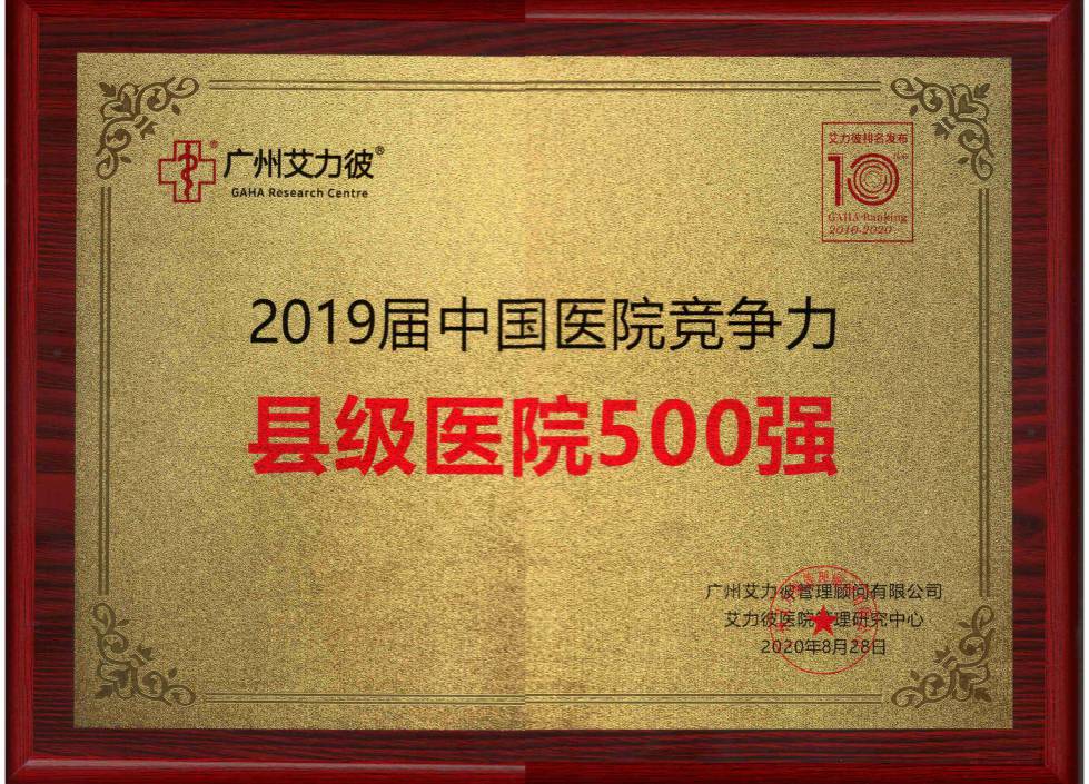 【国家级】2019届中国医院竞争力县级医院500强